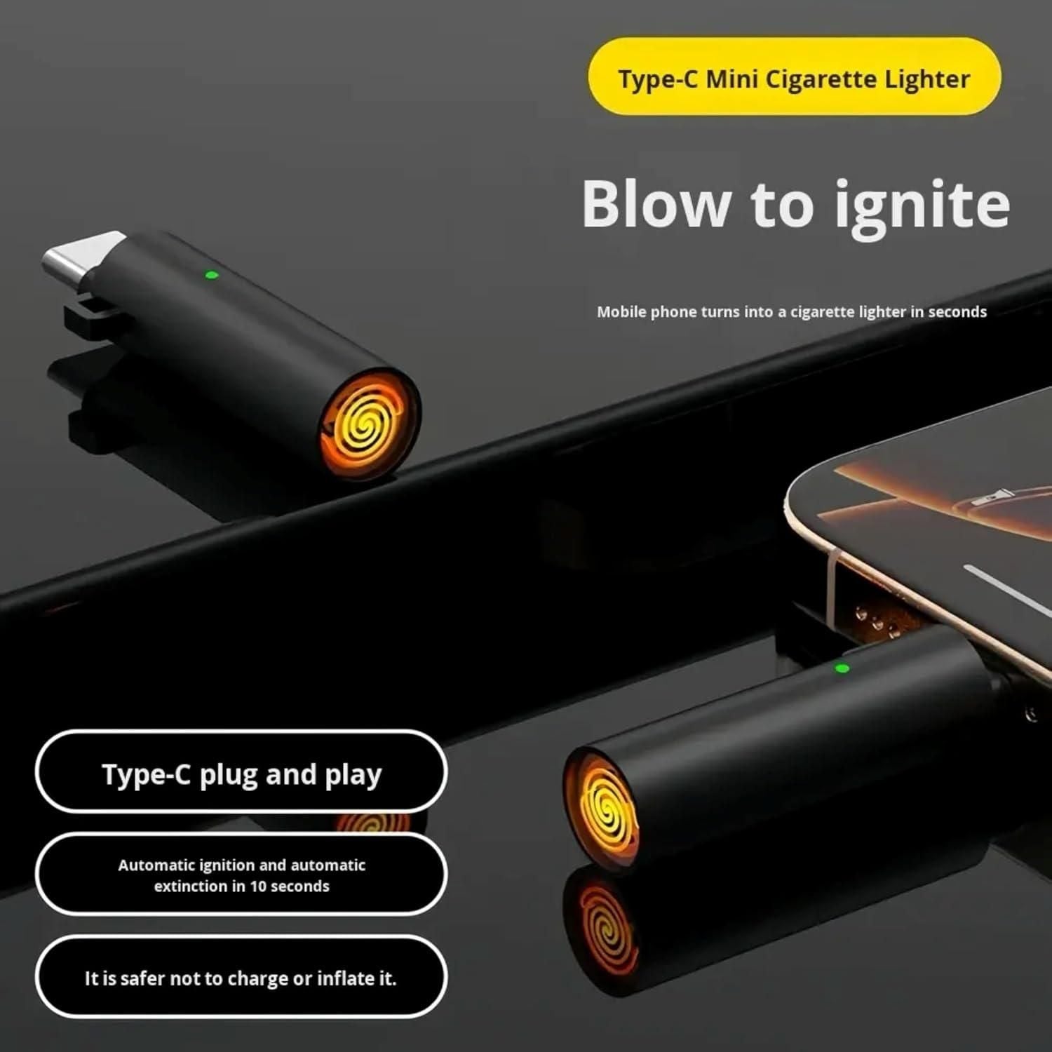 Rechargeable Windproof Electronic Lighter (USB Type-C)